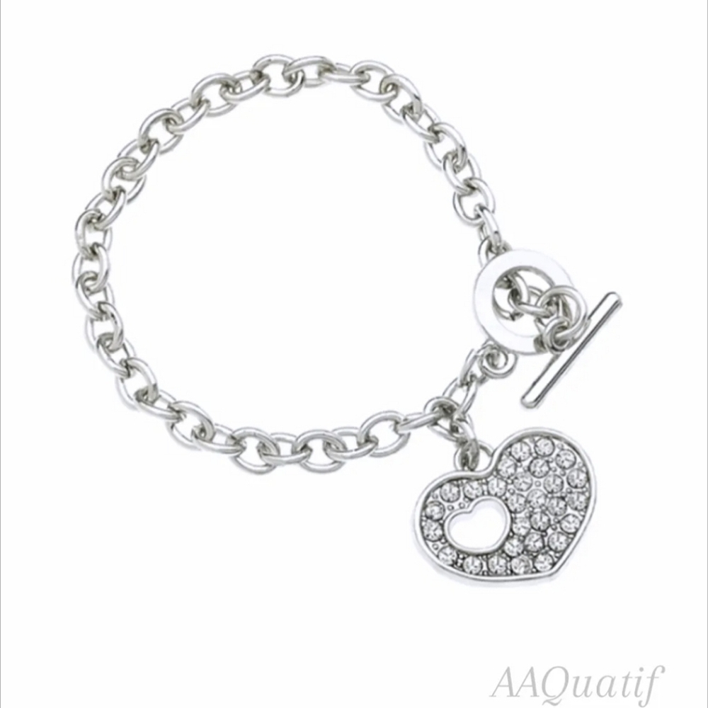 SwarovskiĀ® Crystal ~ Within My Heart Toggle Bracelet | Rhodium Overlay - Picture 2 of 2